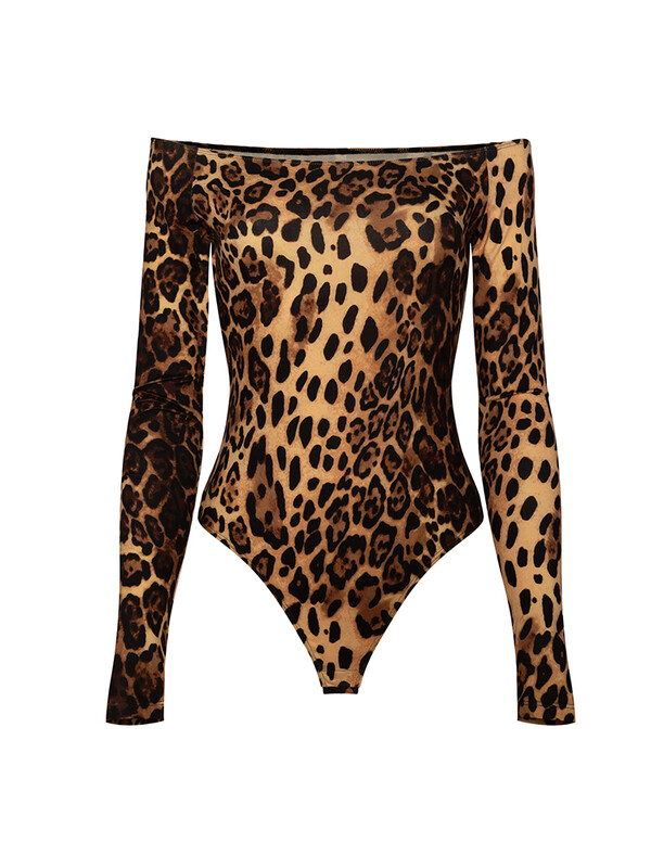 Body cu imprimeu leopard pentru femei, la modă, sexy, de club, cu mâneci lungi, cu gât slim, salopete subțire, salopete de stradă pentru femei