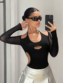 Módne štíhle letné dámske duté pouličné dlhé rukávy sexy overal s hlbokým výstrihom, pikantné dievčenské ramenné objímanie overal