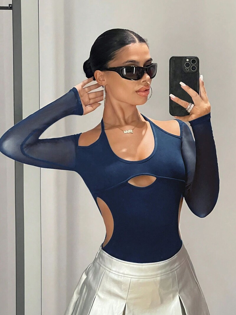 Módne štíhle letné dámske duté pouličné dlhé rukávy sexy overal s hlbokým výstrihom, pikantné dievčenské ramenné objímanie overal