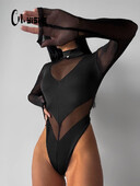 CNYISHE Tīklveida tīklojums Solid Tompers Apvalks Sieviešu Bodiji Garām Piedurknēm Ar Augstu Apkakli Mode Seksīgi Klubu Kombinezoni Sieviešu Topi Tīkas