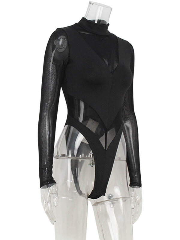 CNYISHE Tīklveida tīklojums Solid Tompers Apvalks Sieviešu Bodiji Garām Piedurknēm Ar Augstu Apkakli Mode Seksīgi Klubu Kombinezoni Sieviešu Topi Tīkas