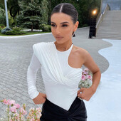 CNYISHE Elegant Office Lady Body skinny cu un singur umăr pentru femei Salopete sexy decupate Salopete sexy dintr-o singură bucată pentru femei