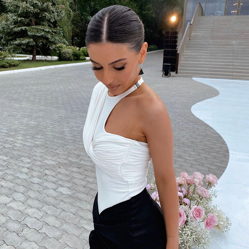 CNYISHE Elegant Office Lady Body skinny cu un singur umăr pentru femei Salopete sexy decupate Salopete sexy dintr-o singură bucată pentru femei