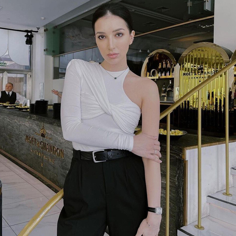 CNYISHE Elegant Office Lady Body skinny cu un singur umăr pentru femei Salopete sexy decupate Salopete sexy dintr-o singură bucată pentru femei