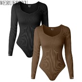 Body cu mânecă lungă pentru femei tricotate Y2K Topuri vintage Haine de vară Elegante dintr-o singură bucată Tricou Bodycon Salopete pentru femei 2024