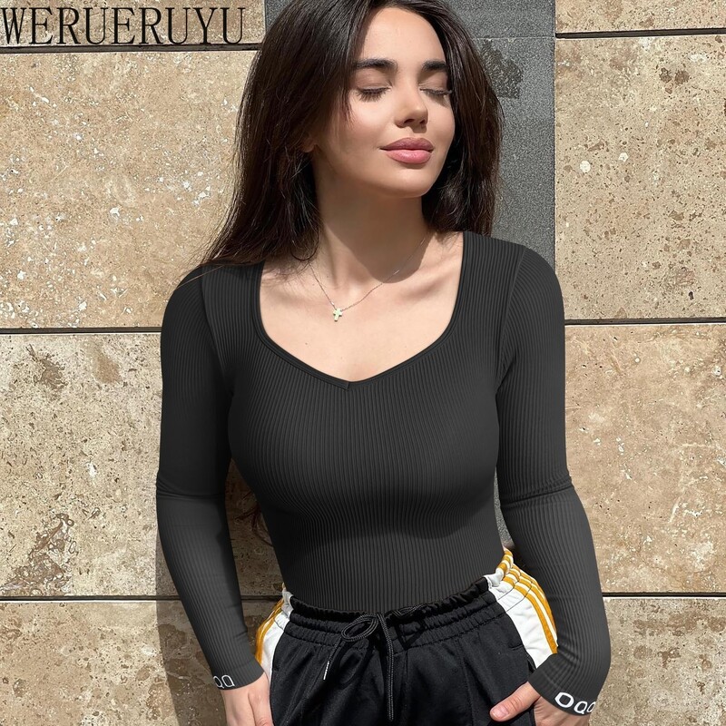 Body cu mânecă lungă pentru femei tricotate Y2K Topuri vintage Haine de vară Elegante dintr-o singură bucată Tricou Bodycon Salopete pentru femei 2024