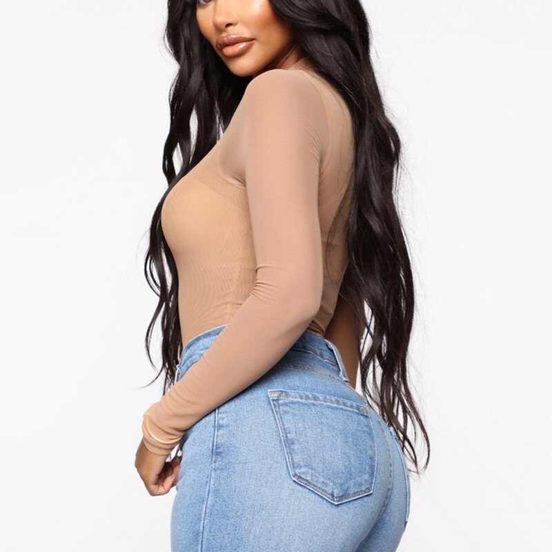 Sieviešu Meiteņu Modes Caurspīdīgs Bodijs Ar garām Piedurknēm Apakšveļa Naktsveļa Crew Kakls Augsts Piegriezums Triko randiņiem Naktsklubs Teddies