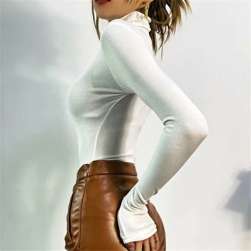 Body cu mânecă lungă femei sexy High Street Chic Skinny Cozy stil american Hotsweet Lady Tops Y2K Îmbrăcăminte cu gât roscat de toamnă