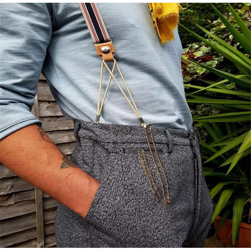 2,5 cm platums Modes bikšturi Vīriešu Pieaugušo dabīgās ādas apgrieztas pogas gals Y mugura Regulējama elastīga bikšu lencēm Siksnas josta