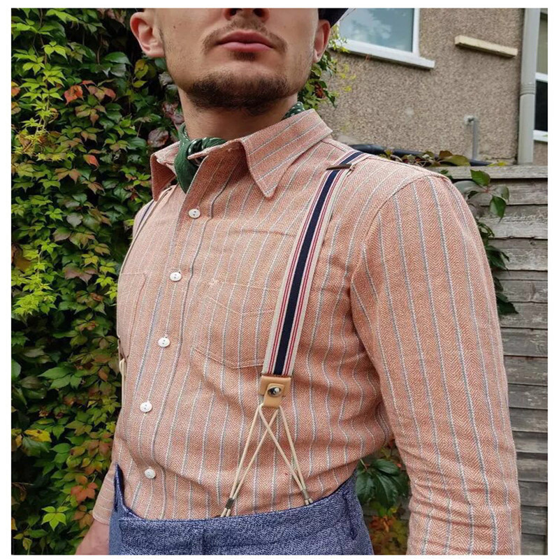 2,5 cm platums Modes bikšturi Vīriešu Pieaugušo dabīgās ādas apgrieztas pogas gals Y mugura Regulējama elastīga bikšu lencēm Siksnas josta