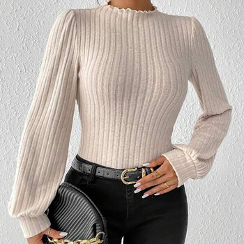 Merloly Ribbed Knitted Skinny Body Suit Top for Women Дамско боди с вълнообразна яка и стойка 2024 Ново есенно зимно