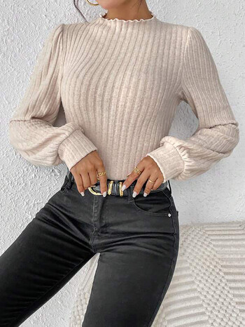 Merloly Ribbed Knitted Skinny Body Suit Top for Women Дамско боди с вълнообразна яка и стойка 2024 Ново есенно зимно