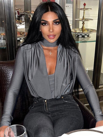 CNYISHE Modes ar dziļu V veida kakla izgriezumu, šaurām piedurknēm, šaurām piedurknēm, sieviešu kombinezoni, biroja sieviešu kombinezoni.