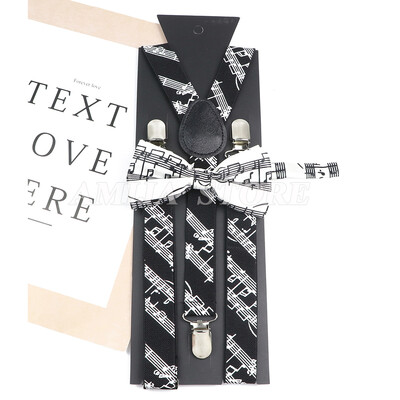 Моден унисекс комплект тиранти Музикална нота Дъгови тиранти с папийонка, щипка, ластик на Y-образен гръб, мъжки презрамки Butterfly Party Gi