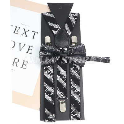 Моден унисекс комплект тиранти Музикална нота Дъгови тиранти с папийонка, щипка, ластик на Y-образен гръб, мъжки презрамки Butterfly Party Gi