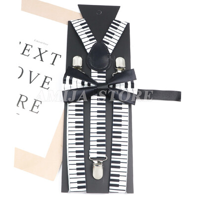 Моден унисекс комплект тиранти Музикална нота Дъгови тиранти с папийонка, щипка, ластик на Y-образен гръб, мъжки презрамки Butterfly Party Gi