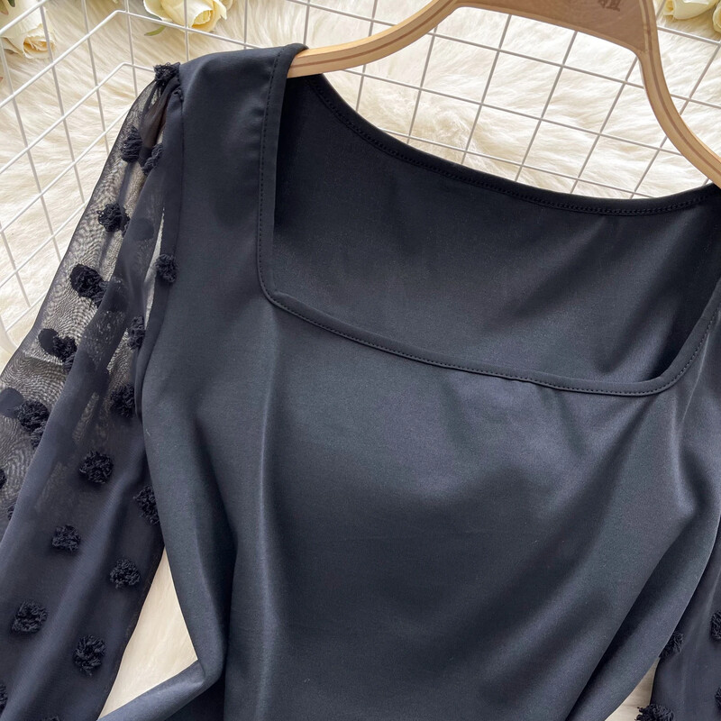 Body pentru femei Hotsweet Floral Vintage brodat din plasă cu îmbinare Salopete chic cu gât pătrat Salopete slim Top Îmbrăcăminte de toamnă