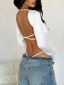 Sexy Bandage Bodijs vienkrāsains ar garām piedurknēm, trūkst Y2K apģērba Body Top Kvadrātveida kakla kombinezons High Street 2024 Jaunums