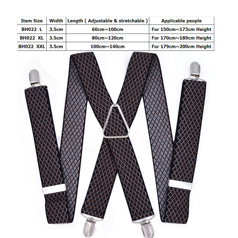 Odolné traky veľkej veľkosti pre mužov, nastaviteľné elastické traky s X chrbtom pre ženy, 55-palcové klipy na hnedej kockovanej podväzke