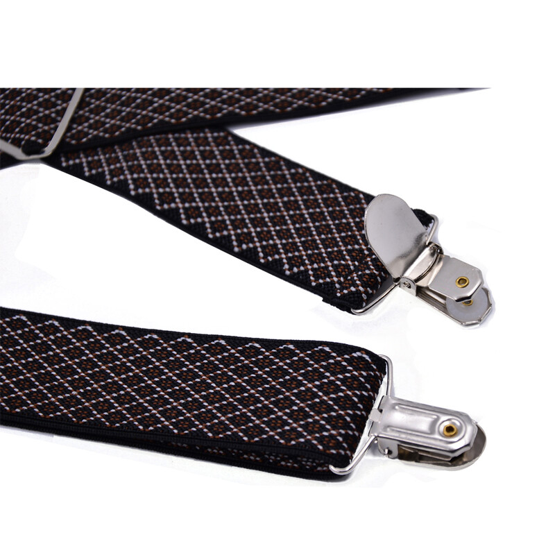 Odolné traky veľkej veľkosti pre mužov, nastaviteľné elastické traky s X chrbtom pre ženy, 55-palcové klipy na hnedej kockovanej podväzke