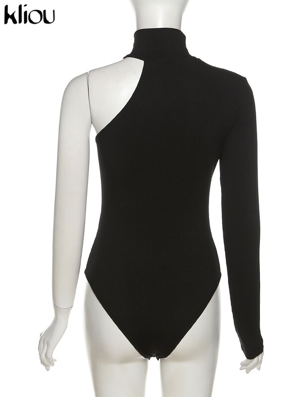 kliou Body tricotat solid pentru femei, de modă, cu gâtul rotit, cu un umăr, cu mânecă lungă, în stil de stradă, salopete slabe pentru femei.
