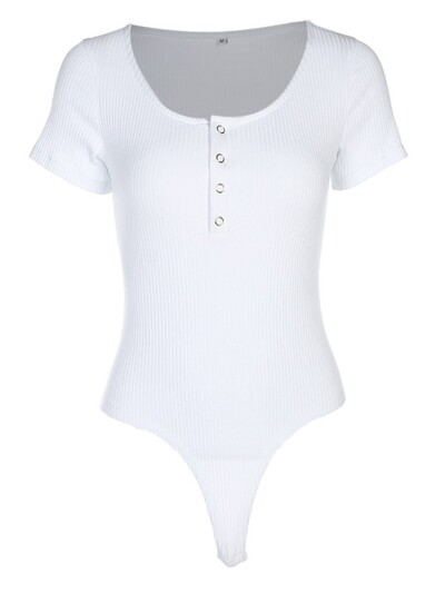 Skinny Body Femme Costum Sexy Topuri Cu mânecă scurtă Bodycon Butoane Body cu gât deschis Salopete scurte pentru femei pentru haine