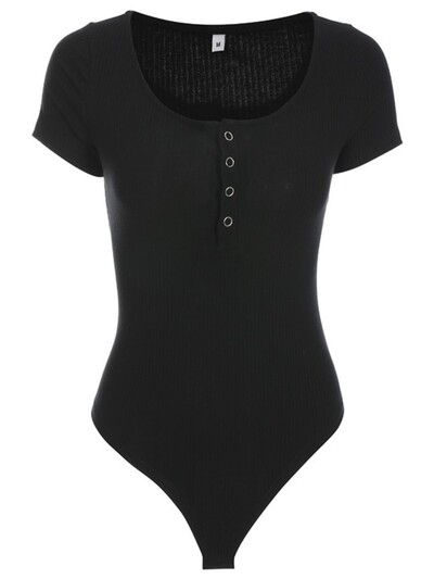 Skinny Body Femme Costum Sexy Topuri Cu mânecă scurtă Bodycon Butoane Body cu gât deschis Salopete scurte pentru femei pentru haine