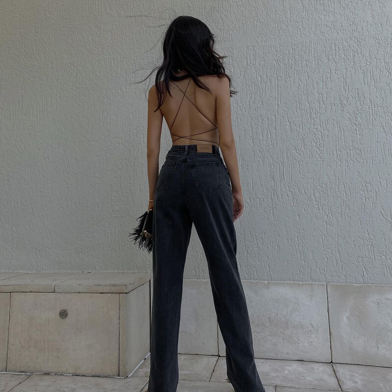 Body Halter Femei Top negru Body Tie Up Body de vară Streetwear Haine de petrecere Tinute sexy Salopete fără mâneci Body fără negru