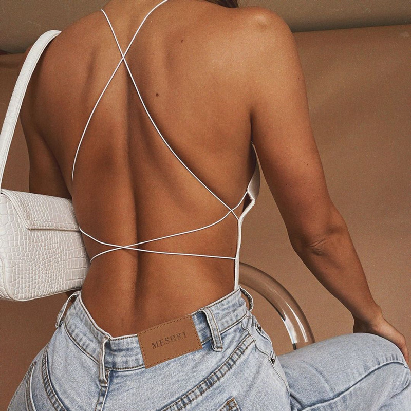 Body Halter Femei Top negru Body Tie Up Body de vară Streetwear Haine de petrecere Tinute sexy Salopete fără mâneci Body fără negru