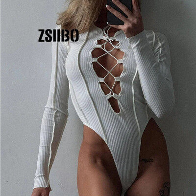 Body sexy Y2k, tricotat cu coaste, cu mânecă lungă, bandaj, mozaic, bodycon club, ținută de petrecere, salopetă în talie Top