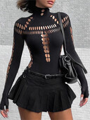 kliou Body noi pentru femei, concise, solide, de toamnă, hipster, cu mâneci întregi, cu gâtul O, topuri slabe, tendințe feminine, haine sălbatice sexy pentru petrecere