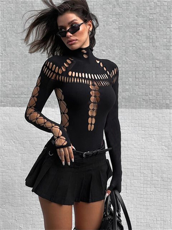 kliou Body noi pentru femei, concise, solide, de toamnă, hipster, cu mâneci întregi, cu gâtul O, topuri slabe, tendințe feminine, haine sălbatice sexy pentru petrecere