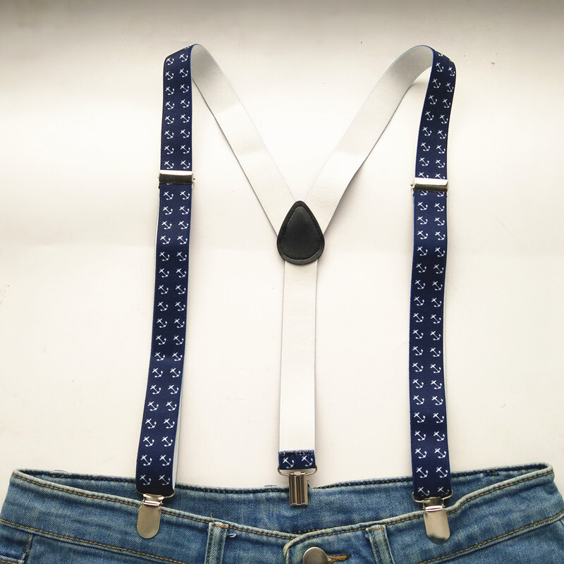 2,5 CM широк тъмносин цветен котвен печат Мъжки тиранти Y-образни презрамки за деца и възрастни 4 размера