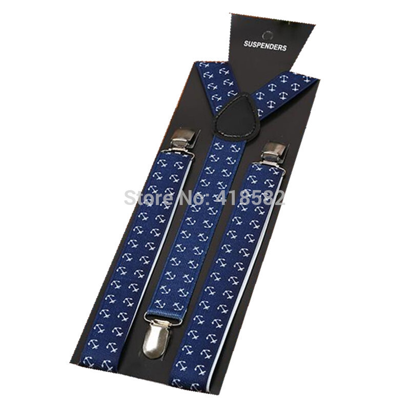 2,5 CM широк тъмносин цветен котвен печат Мъжки тиранти Y-образни презрамки за деца и възрастни 4 размера