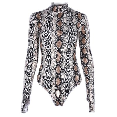 Body sexy InstaHot din piele de șarpe femei din piele de șarpe cu gât înalt cu mânecă lungă din piton, salopete de primăvară, costum de damă
