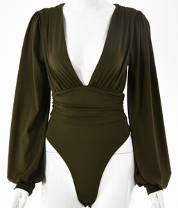 Seksīgs sieviešu kombinezons, 2025. gada vienkrāsains laternas piedurkne ar dziļu V veida kakla izgriezumu, rievotu bodiju, sieviešu kombinezoni, sieviešu apģērbi