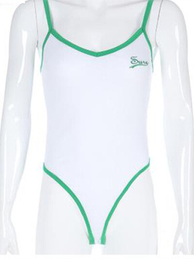 Pamučni bijeli bodi na naramenice V-izrez bez rukava Seksi bodi za žene Uski jednodijelni kombinezon s vezom u obliku slova