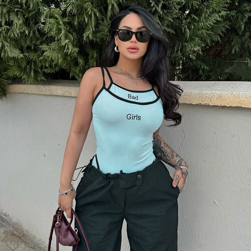 Ženski sportski bodi jednobojni ljetni seksi remen bez rukava Ležerni uski bodi modni O-izrez s vezom uske hlače s slovom