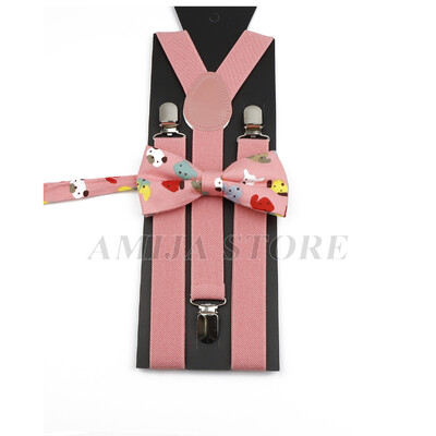 Modni uniseks komplet naramenica s crvenim ružičastim bijelim naramenicama s cvjetnim crtanim motivima, pamučnom leptir mašnom, elastičnim Y-leđima, muškim naramenicama za zabavu