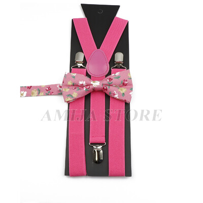 Modni uniseks komplet naramenica s crvenim ružičastim bijelim naramenicama s cvjetnim crtanim motivima, pamučnom leptir mašnom, elastičnim Y-leđima, muškim naramenicama za zabavu