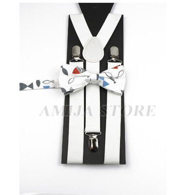 Modni uniseks komplet naramenica s crvenim ružičastim bijelim naramenicama s cvjetnim crtanim motivima, pamučnom leptir mašnom, elastičnim Y-leđima, muškim naramenicama za zabavu