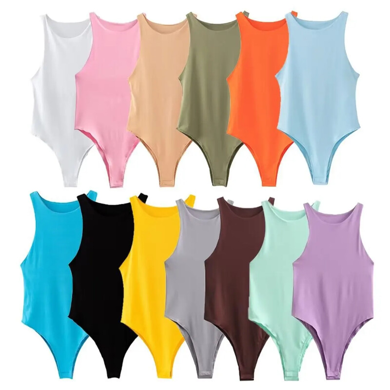 Ljetni, jednobojni, jednobojni, seksi ženski bodi bez rukava Ženski uski bodi s okruglim izrezom Ležerni bodi Chic Lady Club kombinezoni