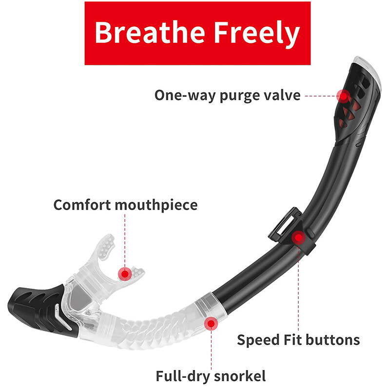 Tub profesional de snorkelling uscat pentru înot Snorkel pentru mască de scufundări Echipament de muștiuc din silicon Tub de scufundări snorkel