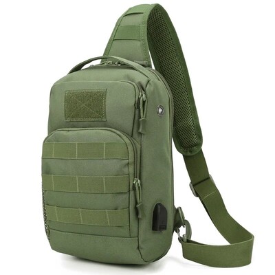 Geantă tactică de umăr Molle Rucsacuri de umăr Rucsac de zi cu sling Rucsac cu port de încărcare USB Piept Pescuit Camping Fanny Pack