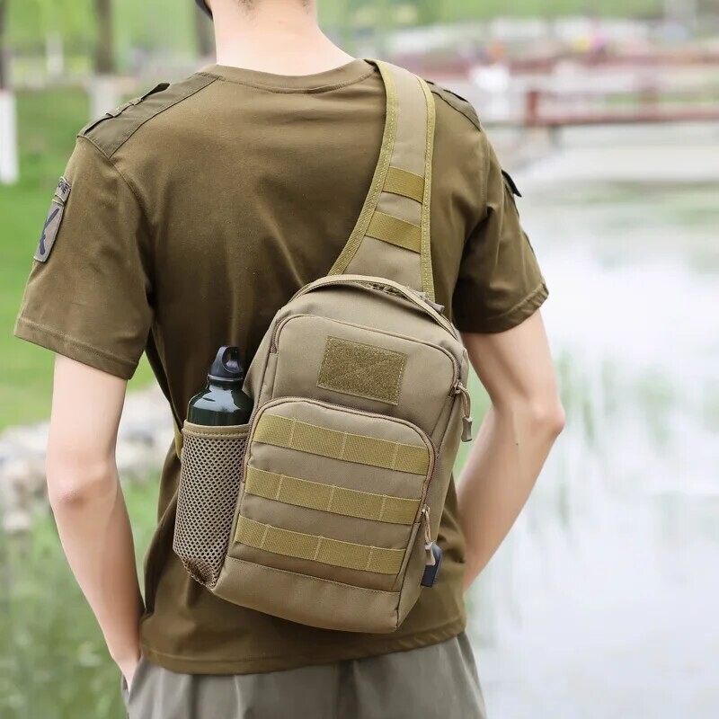 Geantă tactică de umăr Molle Rucsacuri de umăr Rucsac de zi cu sling Rucsac cu port de încărcare USB Piept Pescuit Camping Fanny Pack