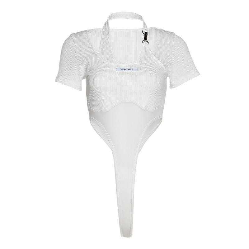 Korejas vasaras tīklveida T-krekls, pikants meitenes Pure Desire viltots divdaļīgs bodijs sievietēm ar īsām piedurknēm nokarenu kakla seksīgi perspektīvas topi