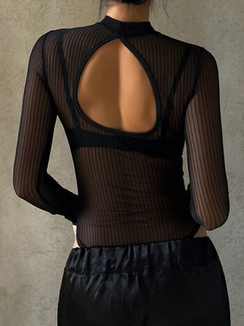 See Through Sexy Bodysuit Εσώρουχα μακρυμάνικο κορμάκι Feminino Slim Turtlene Κορσέ Top Backless Fashion Trends Γυναικεία ρούχα