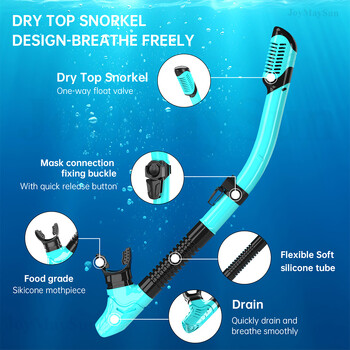 Σετ μάσκας Dry Snorkel Panoramic Wide View Anti-Fog για ενήλικες Υποβρύχια κολύμβηση με αναπνευστήρα Προπόνηση κολύμβησης Γυαλιά κατάδυσης ρυθμιζόμενα