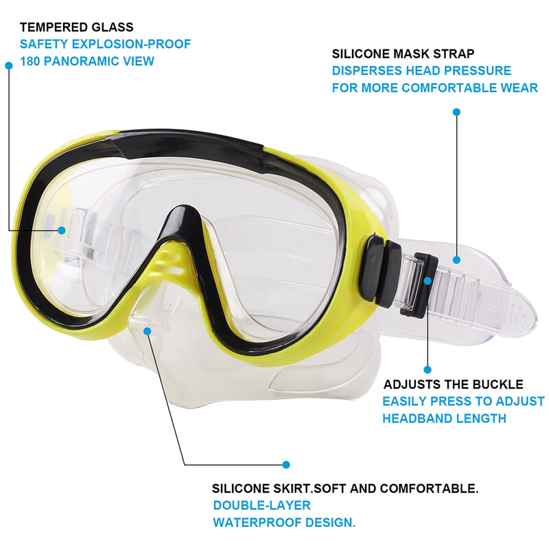 Aprīkojums snorkelēšanai pieaugušajiem, Plaša skata snorkelēšanas maska pieaugušajiem snorkelēšanas komplekts snorkelēšanai ar akvalangu peldēšanai (pieaugušajiem)