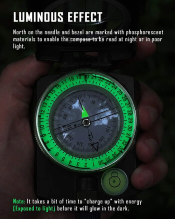 Tactical Survival Compass Υψηλής Ακρίβειας Professional Metal Sight Compass Φωτεινή για υπαίθρια πεζοπορία αναρρίχηση εξερευνώντας γεωλογία